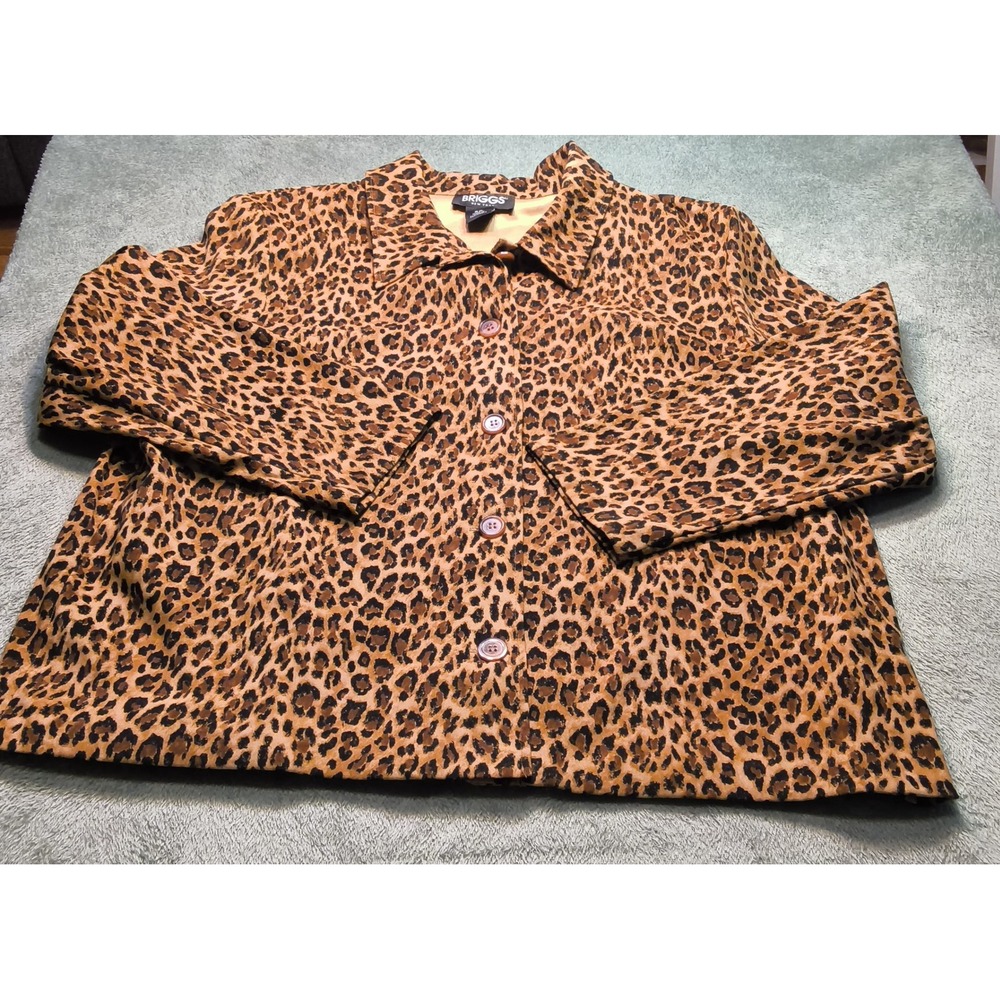 Briggs New York Leopard Print Button Front Jacket Womens 2X Animal Print Tan